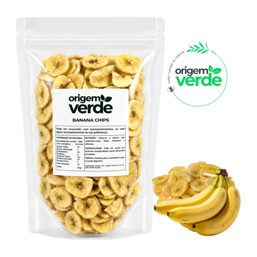 Banana Chips Crocante 100g, 250g e 500g (pouch kraft)
