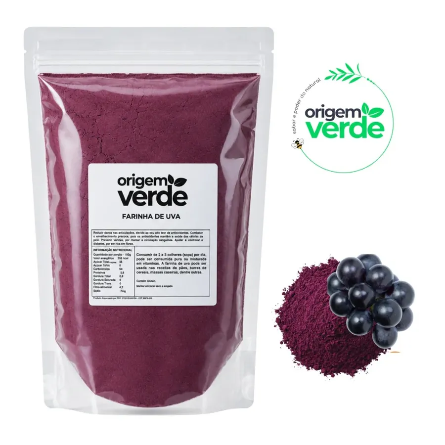 Farinha de Uva 100% Pura 250g, 500g e 1kg (pouch kraft)
