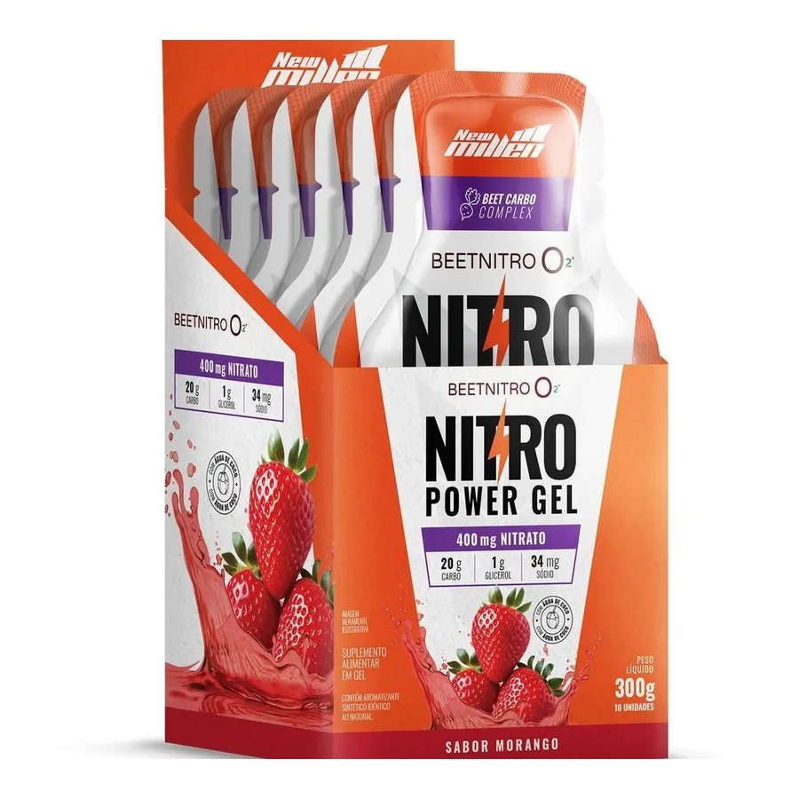 New Millen Nitro Power Gel - 10 Sachês Morango