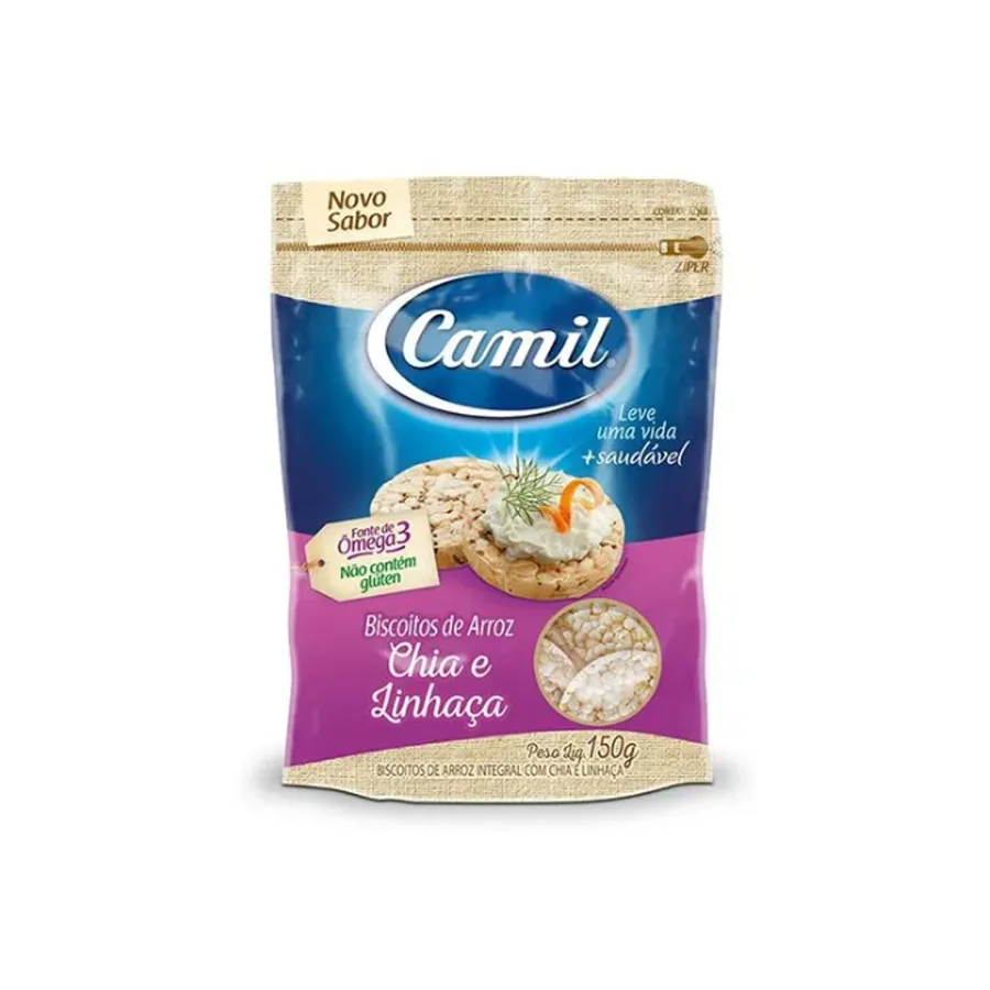 Camil Biscoito de Arroz c/ Chia e Linhaça 150gr