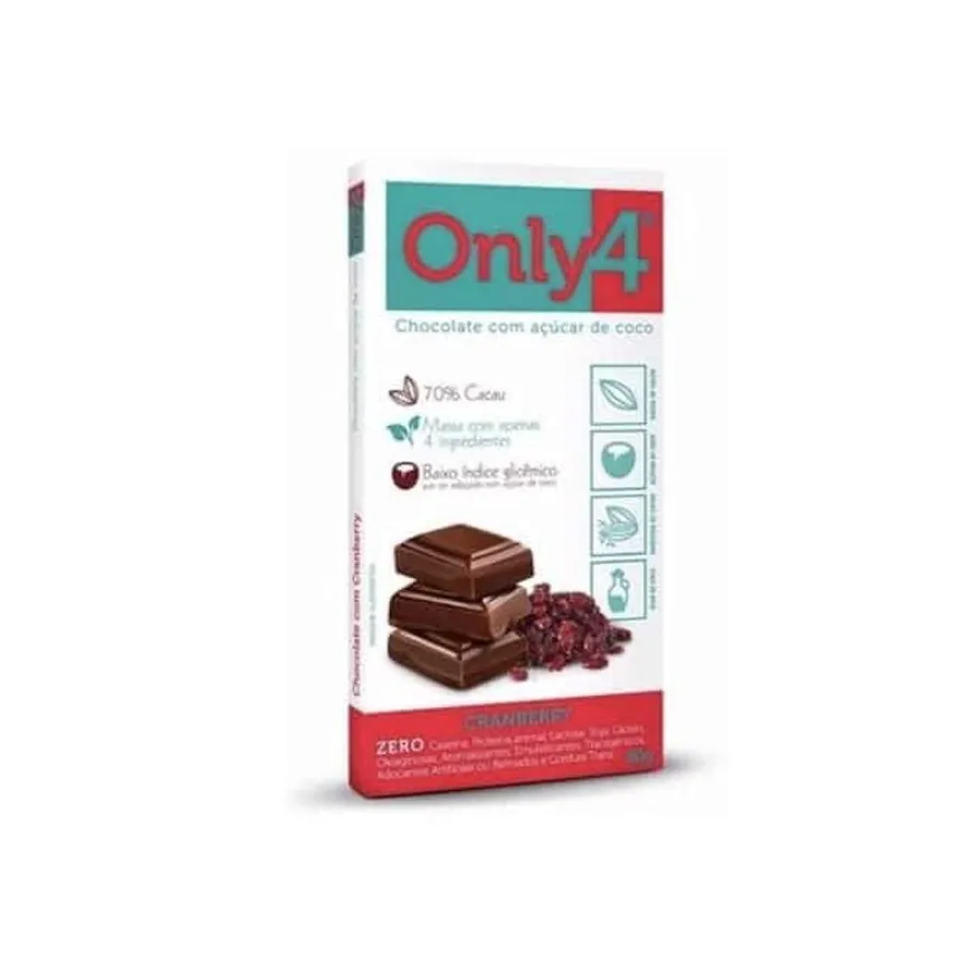 Genevy Chocolate 70% Cacau Sabor Cranberry - Only4 80g