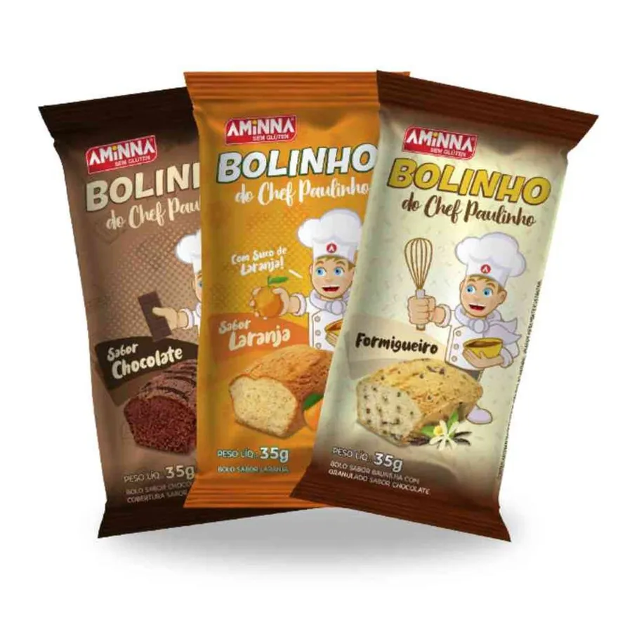 Aminna Kit Bolinho Laranja, Chocolate e Formigueiro sem Gluten 35g