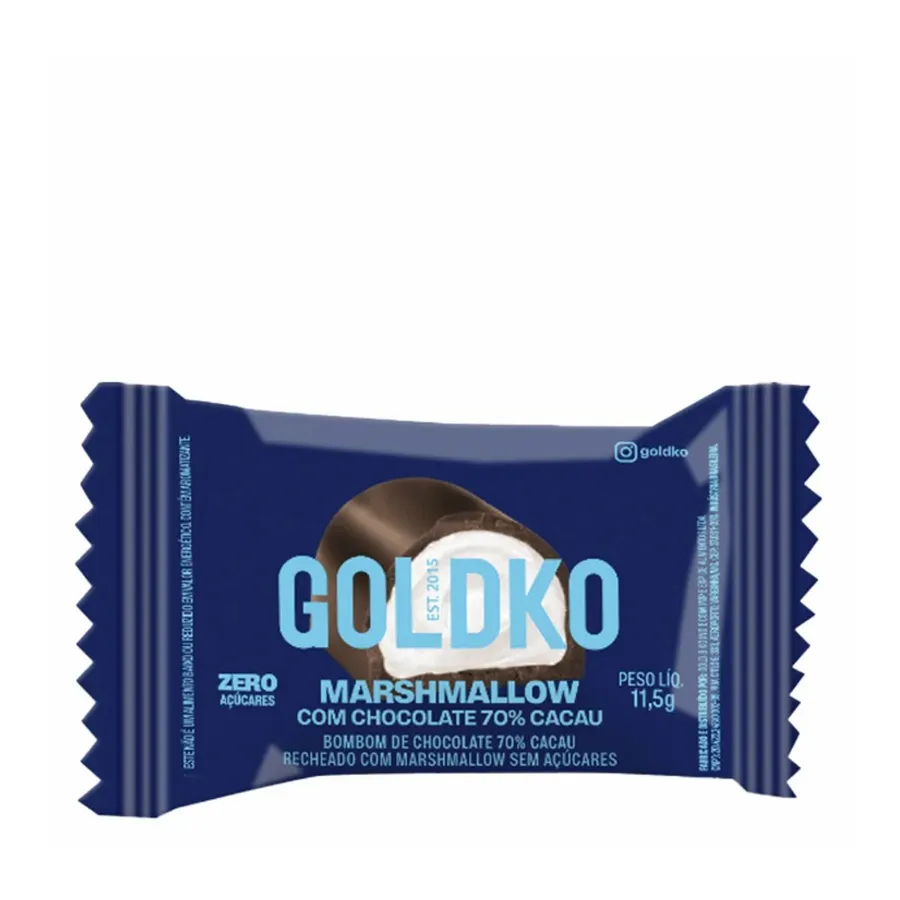Bombom de marshmallow 70% cacau zero adição de açúcares GOLDKO