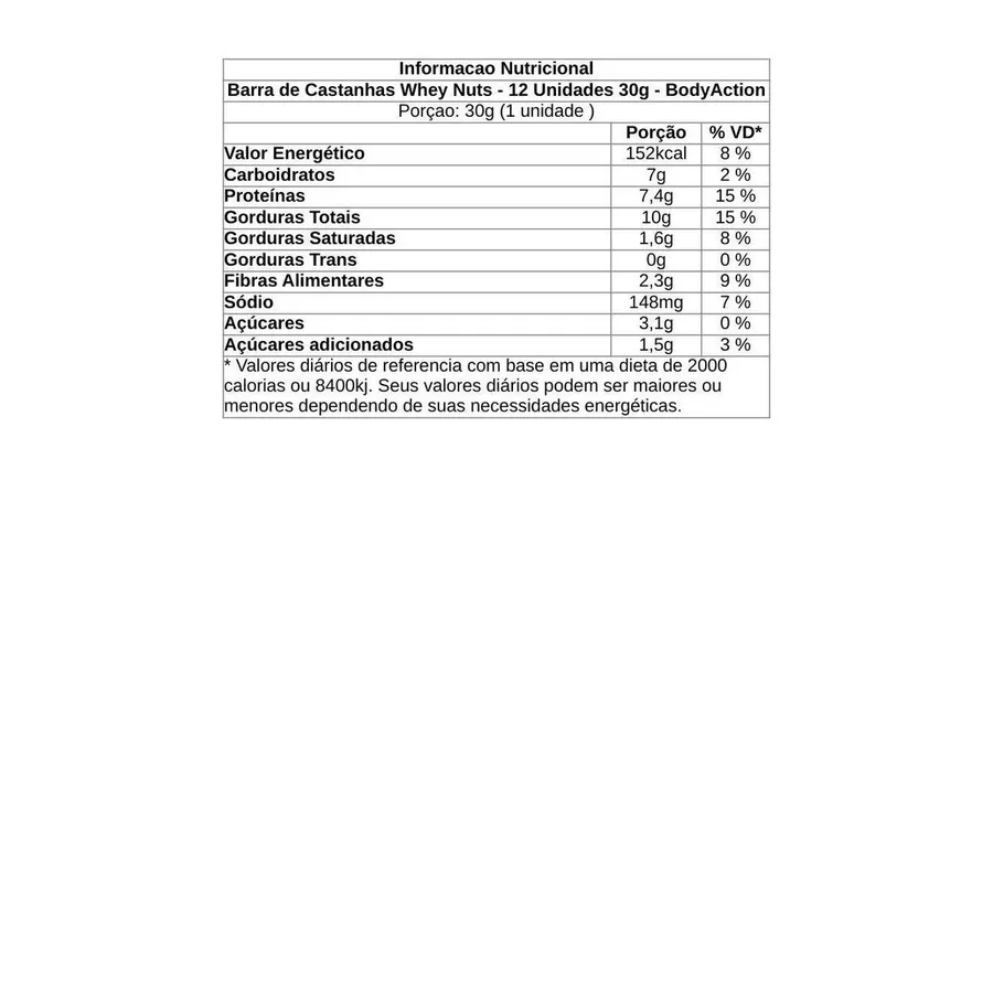 BodyAction Barra de Castanhas Whey Nuts - 12 Unidades 30g — foto 3