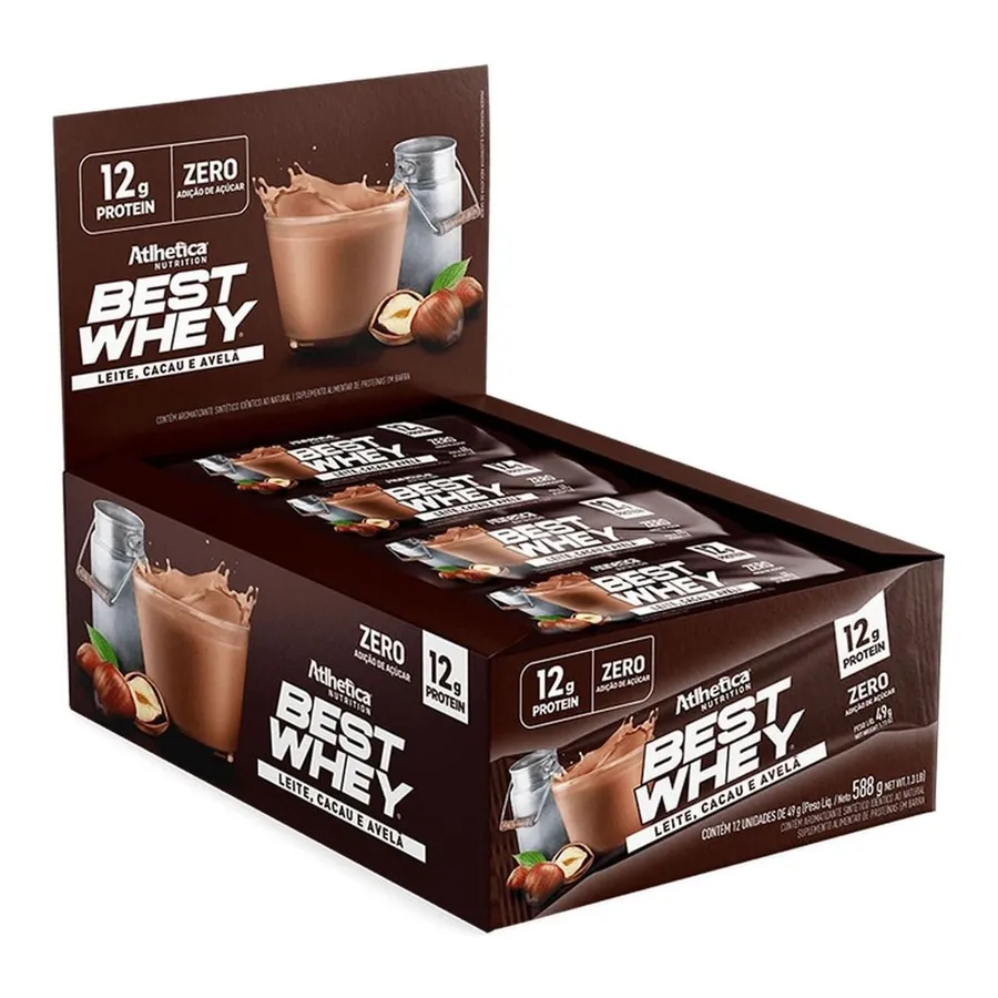 Atlhetica Nutrition Barra Proteica Best Whey - 12 Barras Leite, Cacau e Avelã 49g