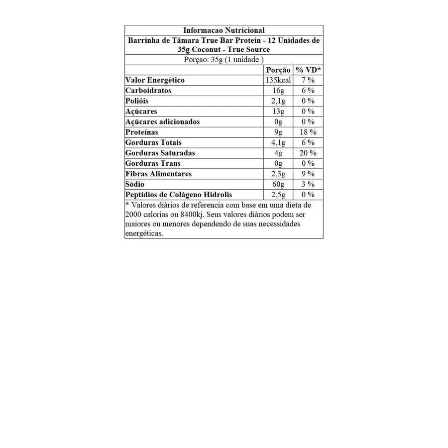 True Source Barrinha de Tâmara True Bar Protein - 12 Unidades de Coconut 35g — foto 3