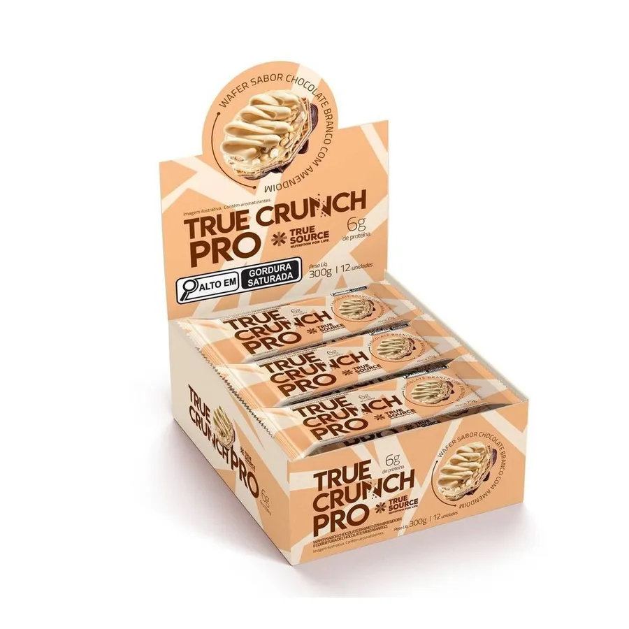 True Source Wafer True Crunch Pro - Caixa com 12 Unidades de Chocolate Branco Com Amendoim 25g
