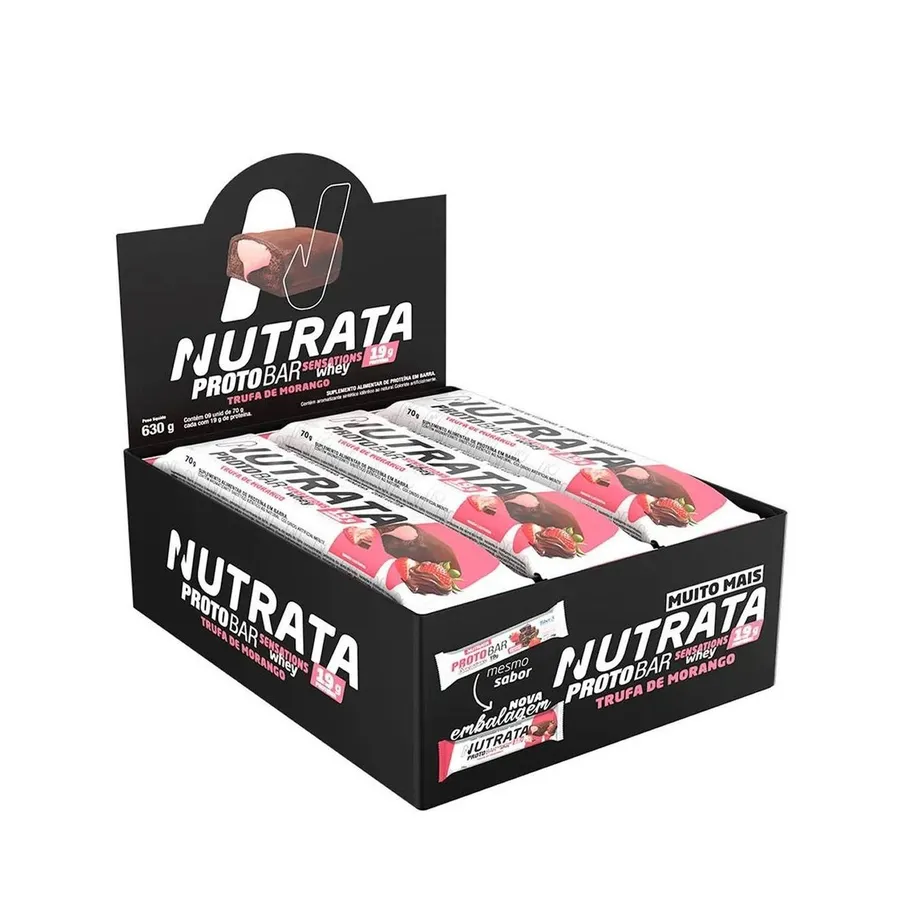 Nutrata Barra Protobar Sensations Whey - 9 Unidades de Trufa de Morango 70g