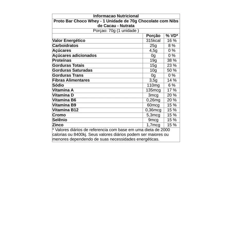 Nutrata Barra Protobar Choco Whey - 1 Unidade de Chocolate com Nibs de Cacau 70g — foto 2