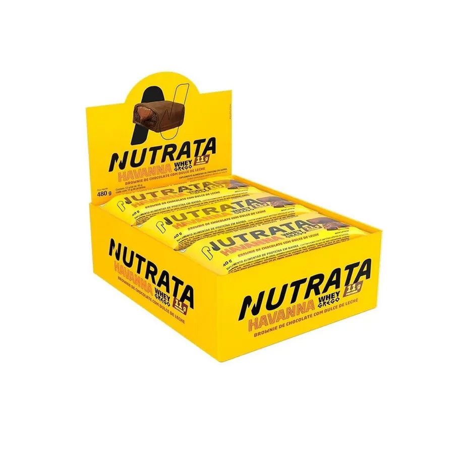 Nutrata Barra Whey Grego Havanna - 12 Unidades Brownie de Chocolate Com Dulce de Leche 40g