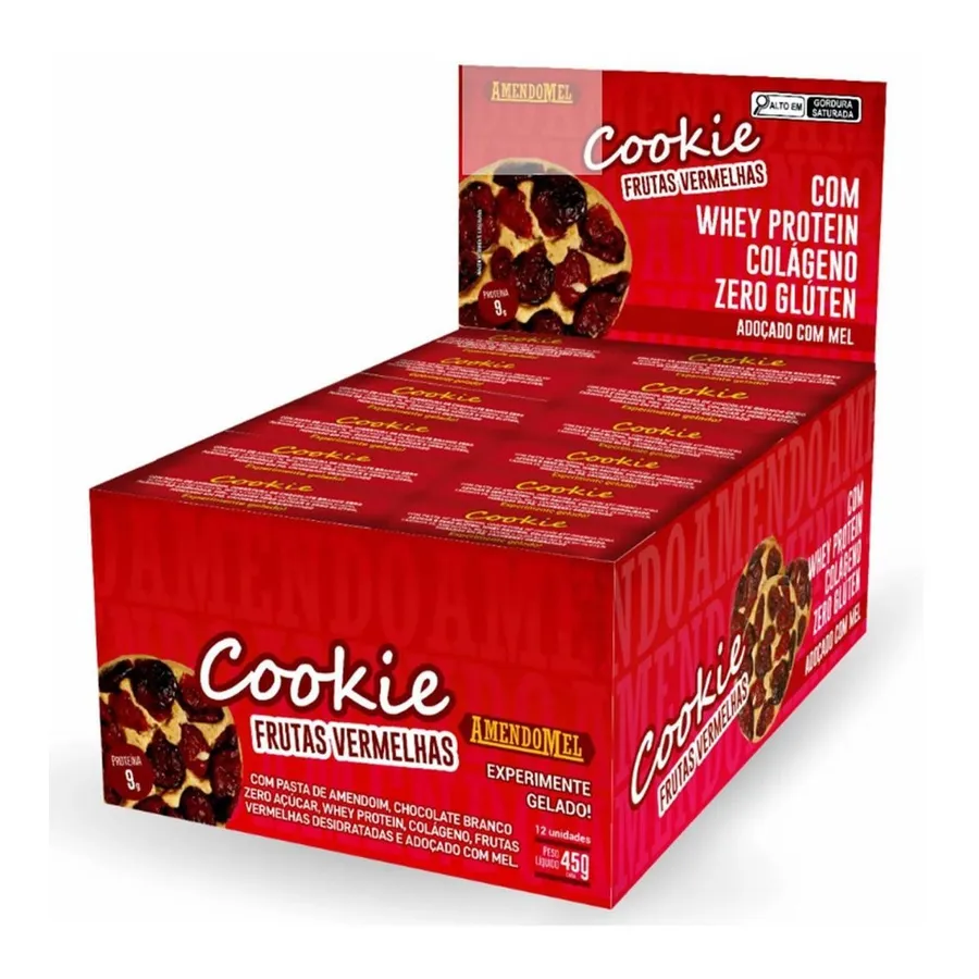 Amendomel Amendo Cookie - 12 Unidades Frutas Vermelhas 45g