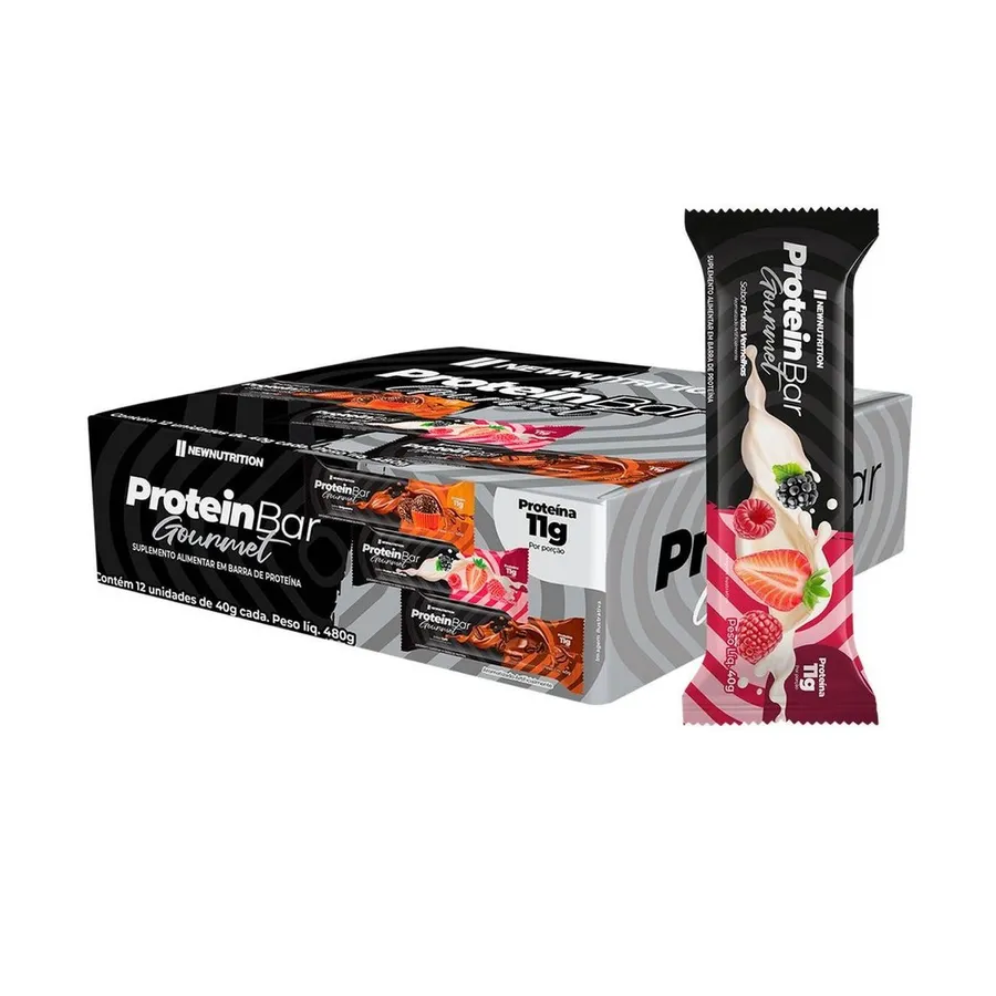 NewNutrition Barra Proteica Gourmet - 12 Unidades de Frutas Vermelhas 40g