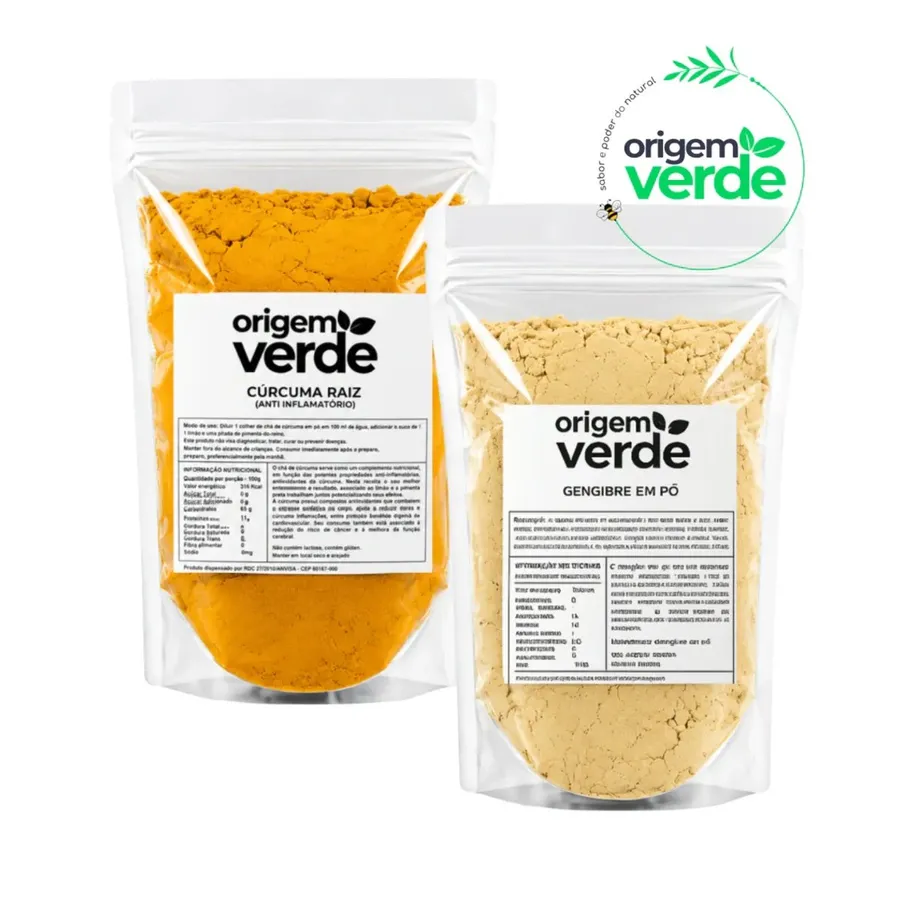 Origem Verde Kit Gengibre + Cúrcuma em Pó Imunidade e Proteção para Dias Frios
