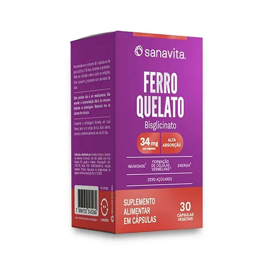 Sanavita Ferro Quelato Bisglicinato - 30 Cápsulas Vegetais