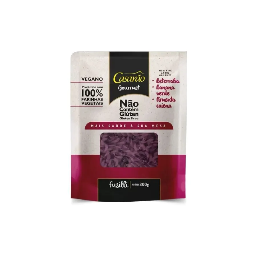 Macarrão de Arroz Fusilli Beterraba, Banana Verde e Pimenta Caiena Casarão 300g