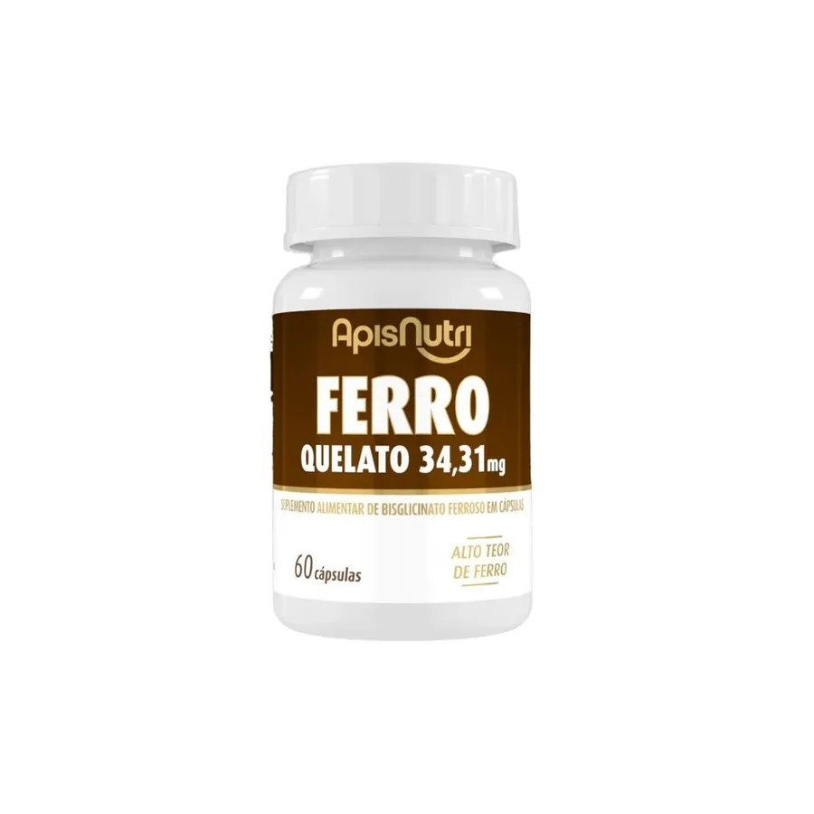 Cápsulas Suplemento Mineral De Ferro Quelato 60 Caps 34,31Mg Apisnutri