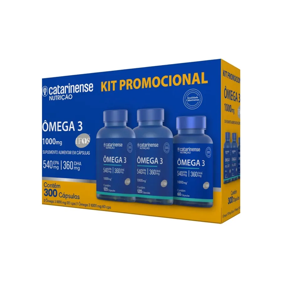 Kit Ômega 3 Catarinense Nutrição - 3 Frascos - 300 Cápsulas 1000 mg