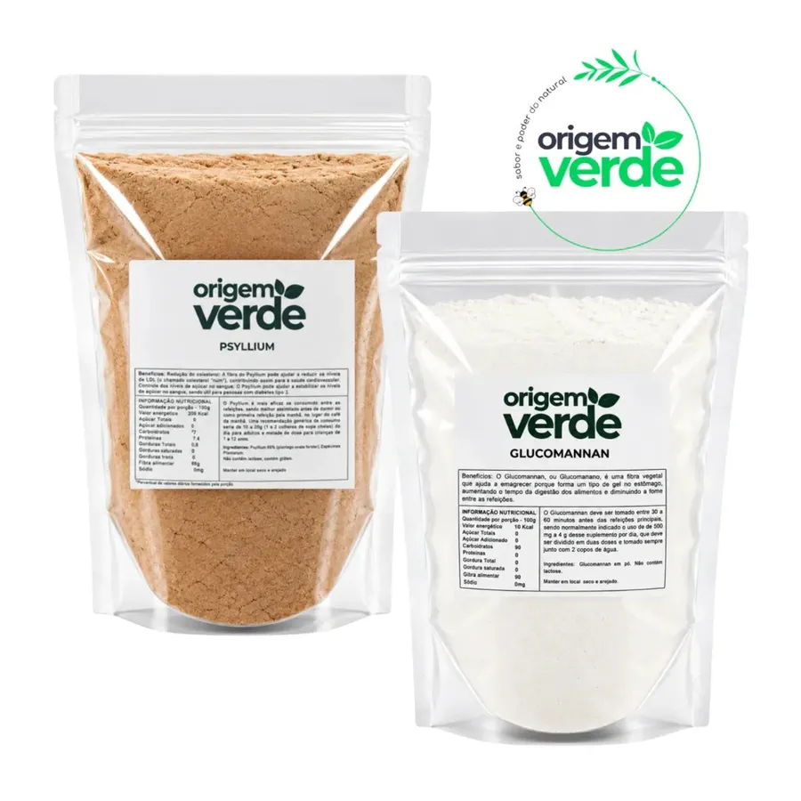 Origem Verde Kit Glucomannan + Psyllium - Funciona Intestino 100% Natural