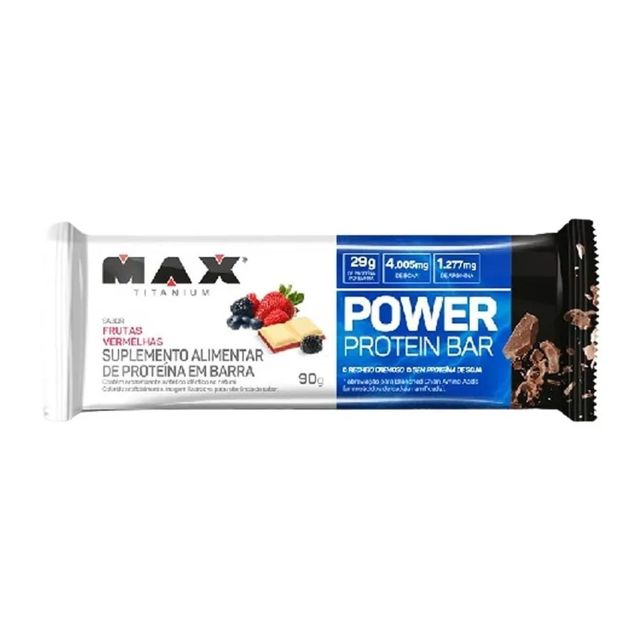 Max Titanium Power Protein Bar - 1 Unidades Frutas Vermelhas 90g