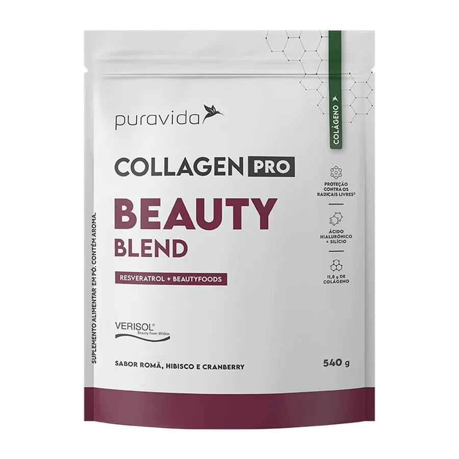 Puravida Collagen Pro Beauty Blend - Romã, Hibisco e Cranberry 540g