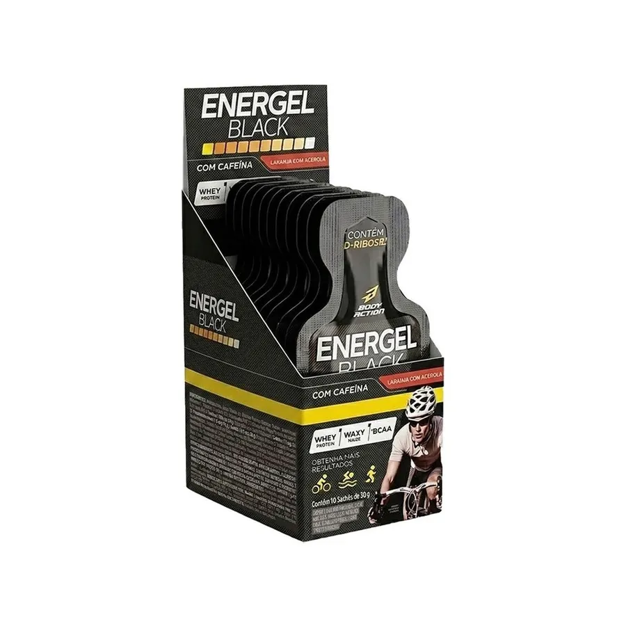 BodyAction Energel Black - 10 Sachês Laranja Com Acerola 30g