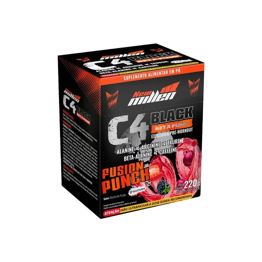New Millen C4 Black Beta Pump Explosion - 22 Sachês Fruit Punch 10g