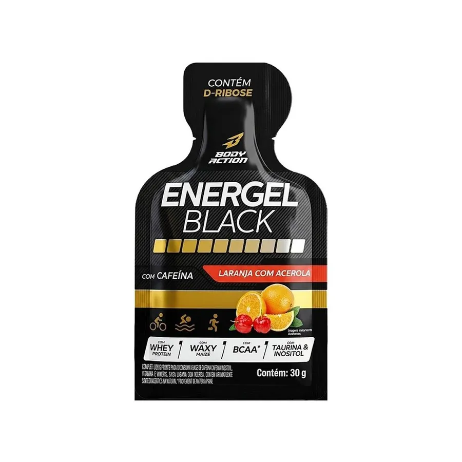 BodyAction Energel Black - 1 Sachê Laranja Com Acerola 30g