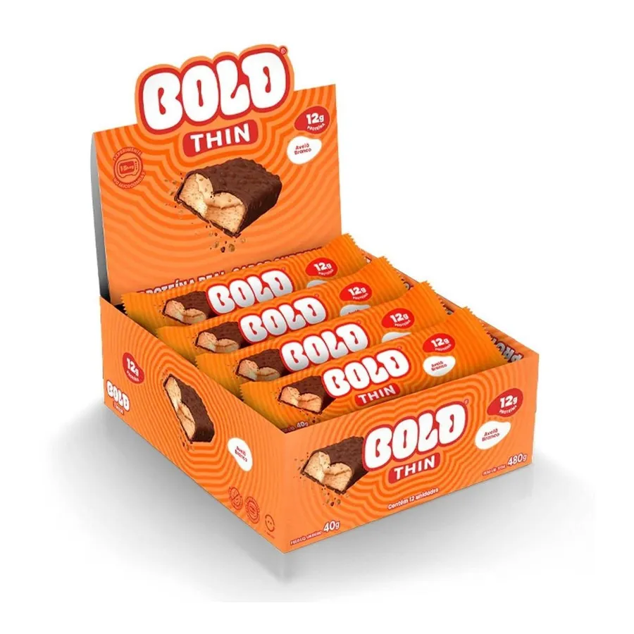 Bold Barra de Proteina Thin - 12 Unidades Avelã Branco 40g