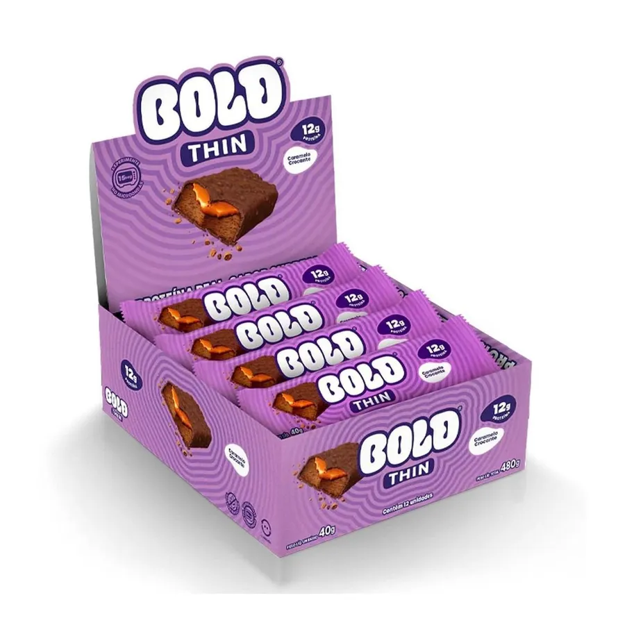 Bold Barra de Proteina Thin - 12 Unidades Caramelo Crocante 40g