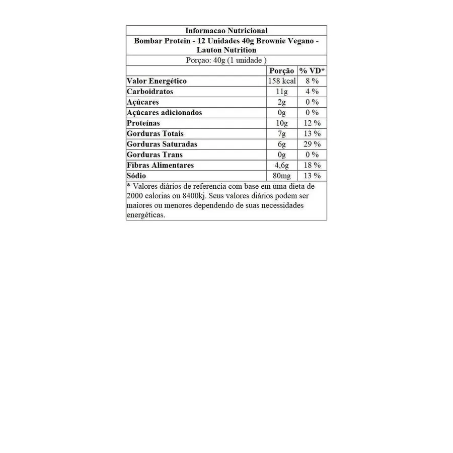 Lauton Nutrition Bombar Protein - 12 Unidades Brownie Vegano 40g — foto 3