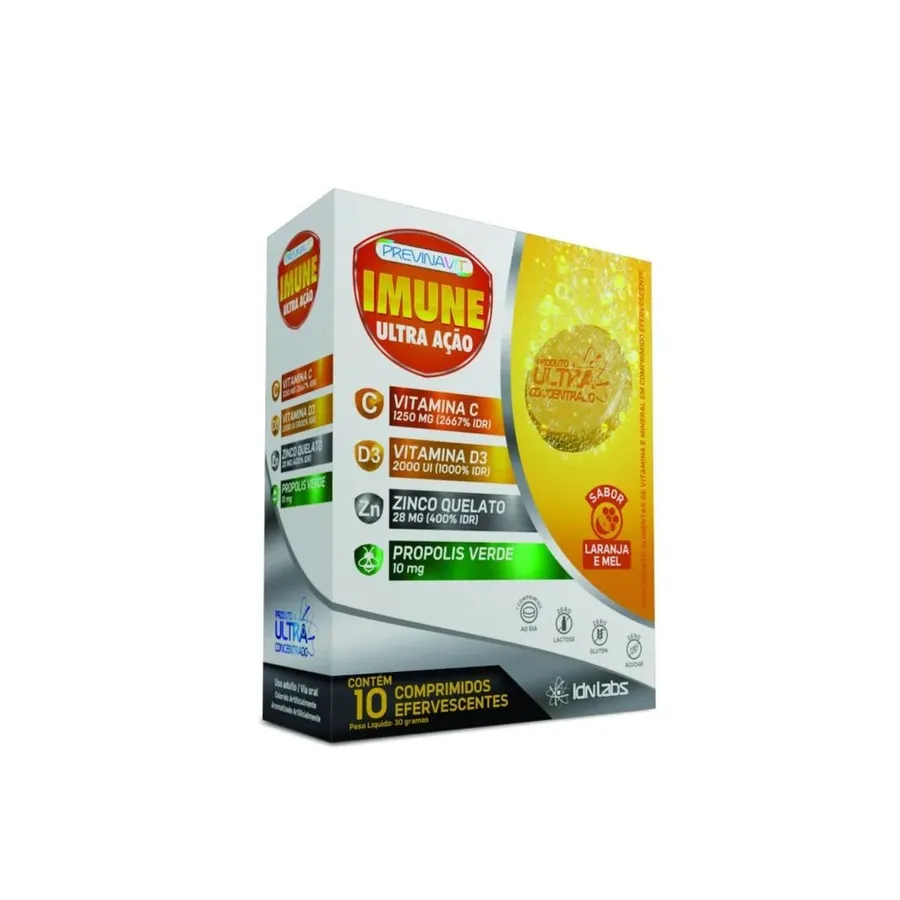 IDN Labs Previnavit Imune Ultra Ação - 10 Comprimidos Efervescentes Laranja e Mel