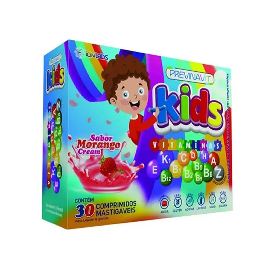 IDN Labs Previnavit Kids Vitaminas - 30 Comprimidos Mastigaveis Morango